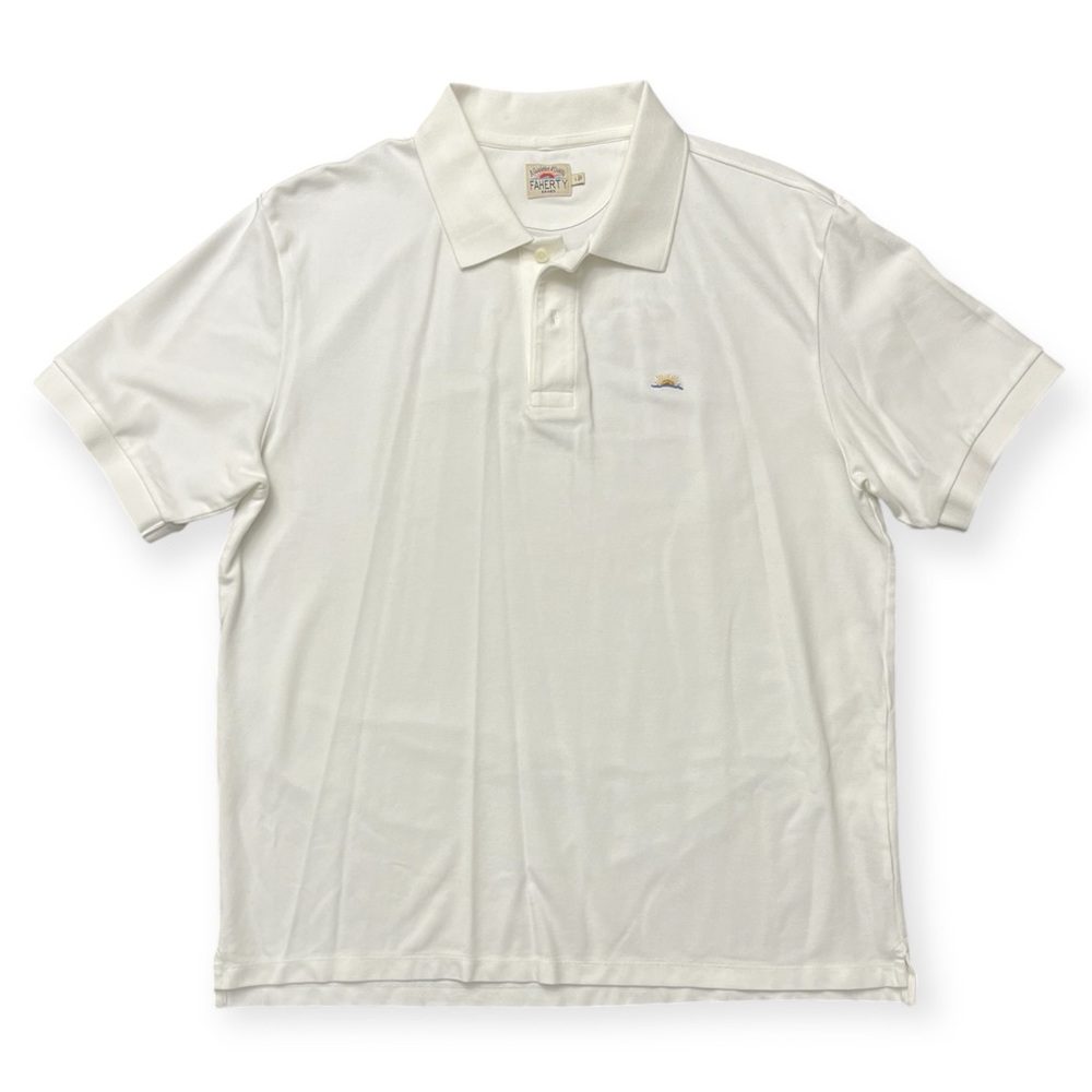 Faherty Brand Polo Shirt White Short Sleeve